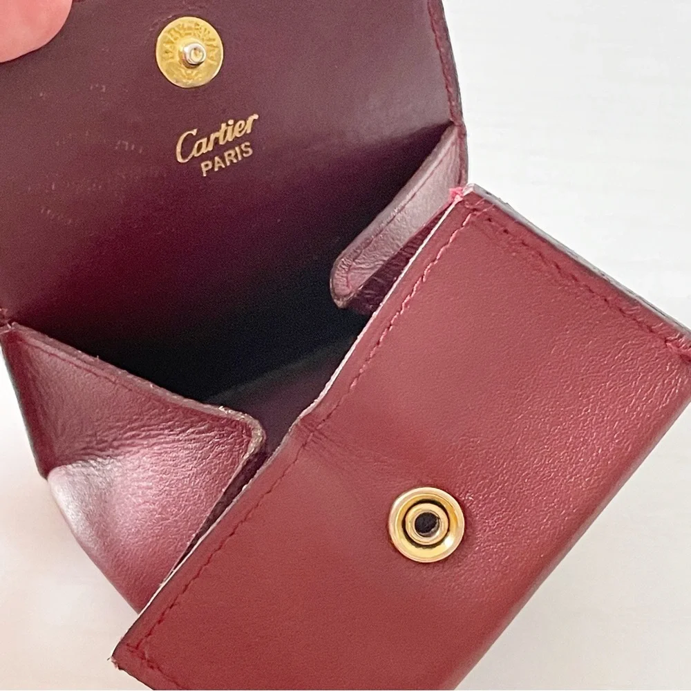 Cartier vintage burgundy leather coin snap pouch